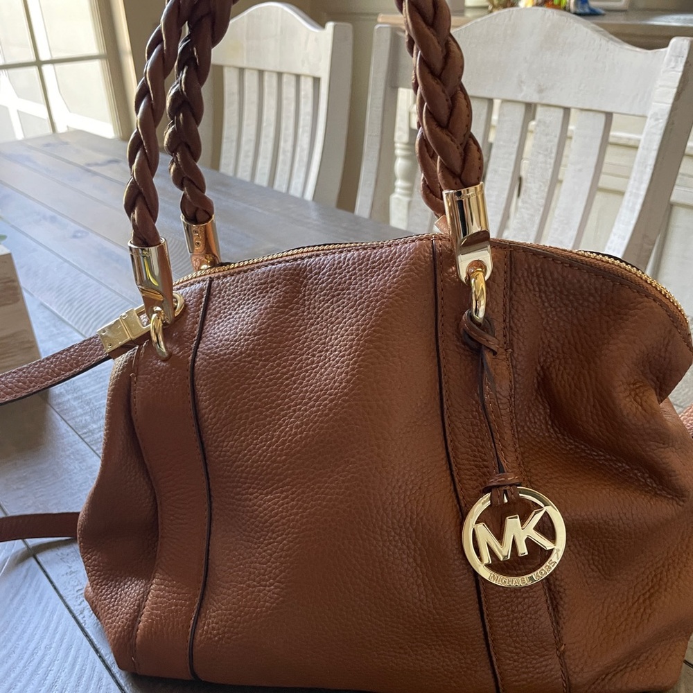Michael Kors  Naomi Bowling Tan Leather Shoulder Bag
